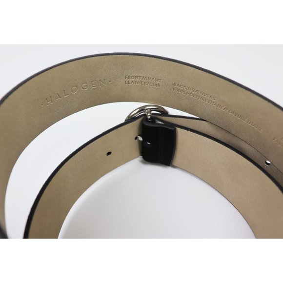 NWT Halogen Oval Buckle Leather Belt Soft Suede Adjustable Black Silver Large - Picture 6 of 7